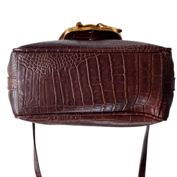 Vintage Cognac Croc Embossed Leather Crossbody Bag - Picture 9 of 13